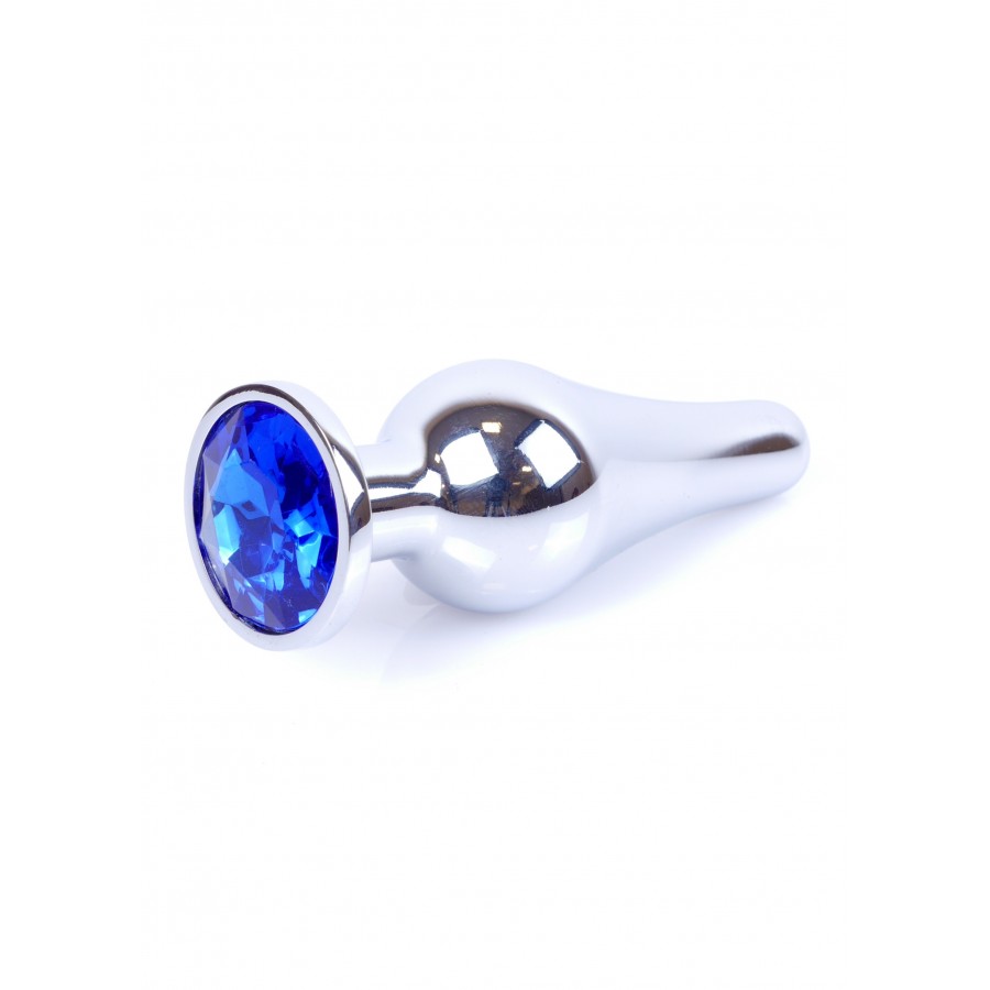 Bossoftoys - 64-00077 - Silver big Butt Plug - anal plug with Dark blue stone - length 9 cm - dia 2,9 cm - colour window box