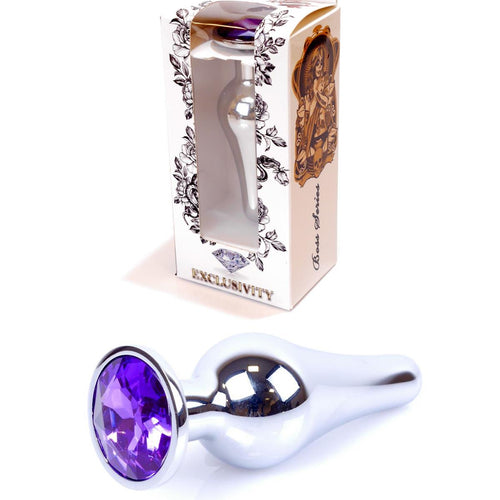 Boysoftoys - 64-00079 - Silver big Butt Plug - anal plug with Purple stone - length 9 cm - dia 2,9 cm - colour window box