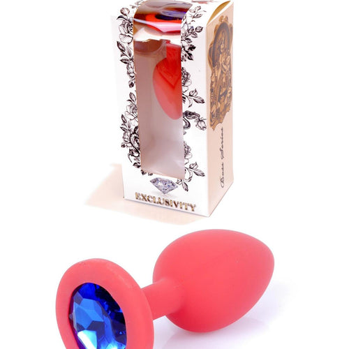Boysoftoys - 64-00080 - Red Silicone Anal Plug - anal plug with blue stone - length 7 cm - dia 2,7 cm - colour window box
