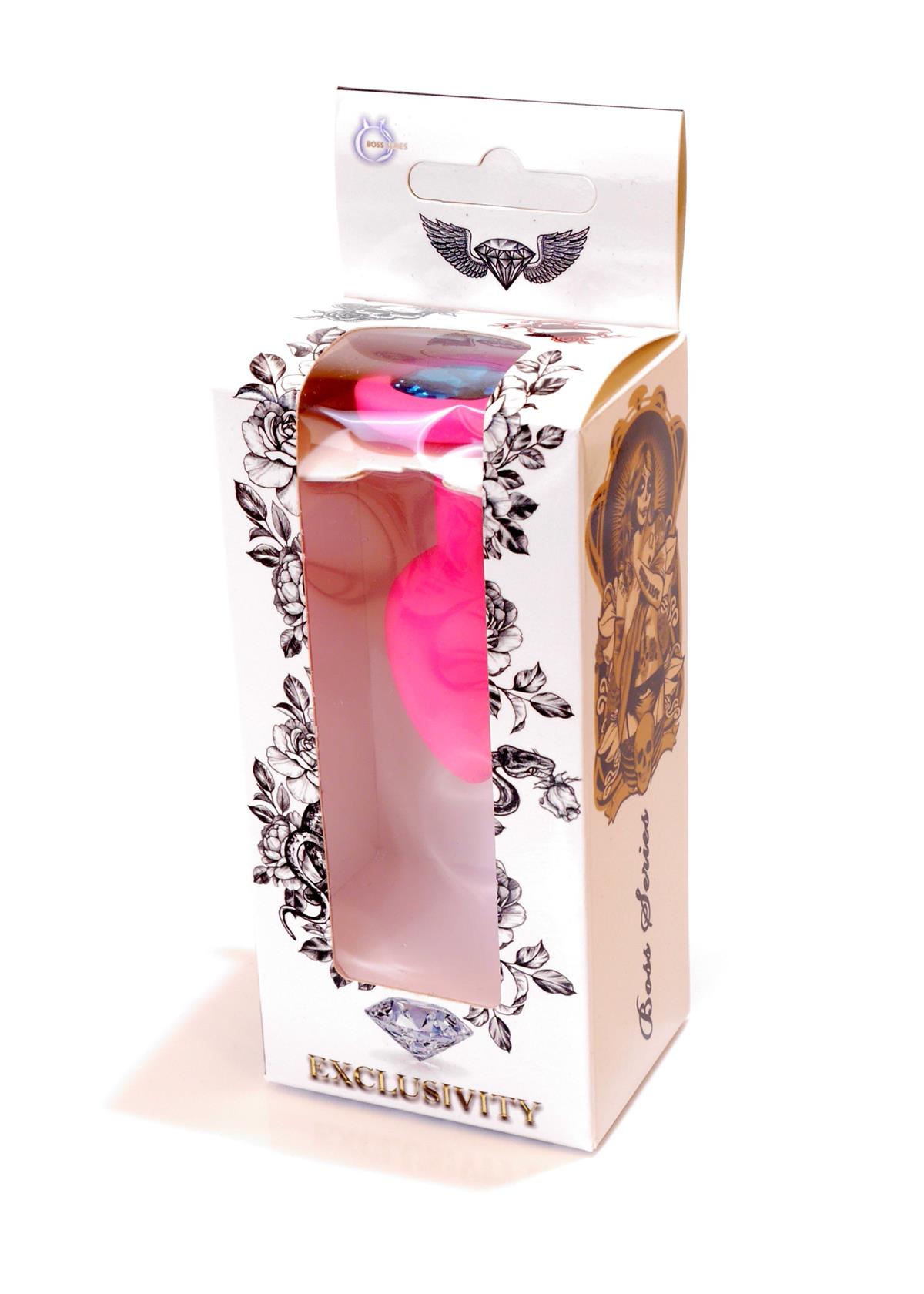 Bossoftoys - 64-00081 - Pink Silicone Anal Plug - anal plug with blue stone - length 7 cm - dia 2,7 cm - colour window box