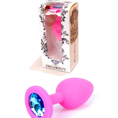 Boysoftoys - 64-00081 - Pink Silicone Anal Plug - anal plug with blue stone - length 7 cm - dia 2,7 cm - colour window box