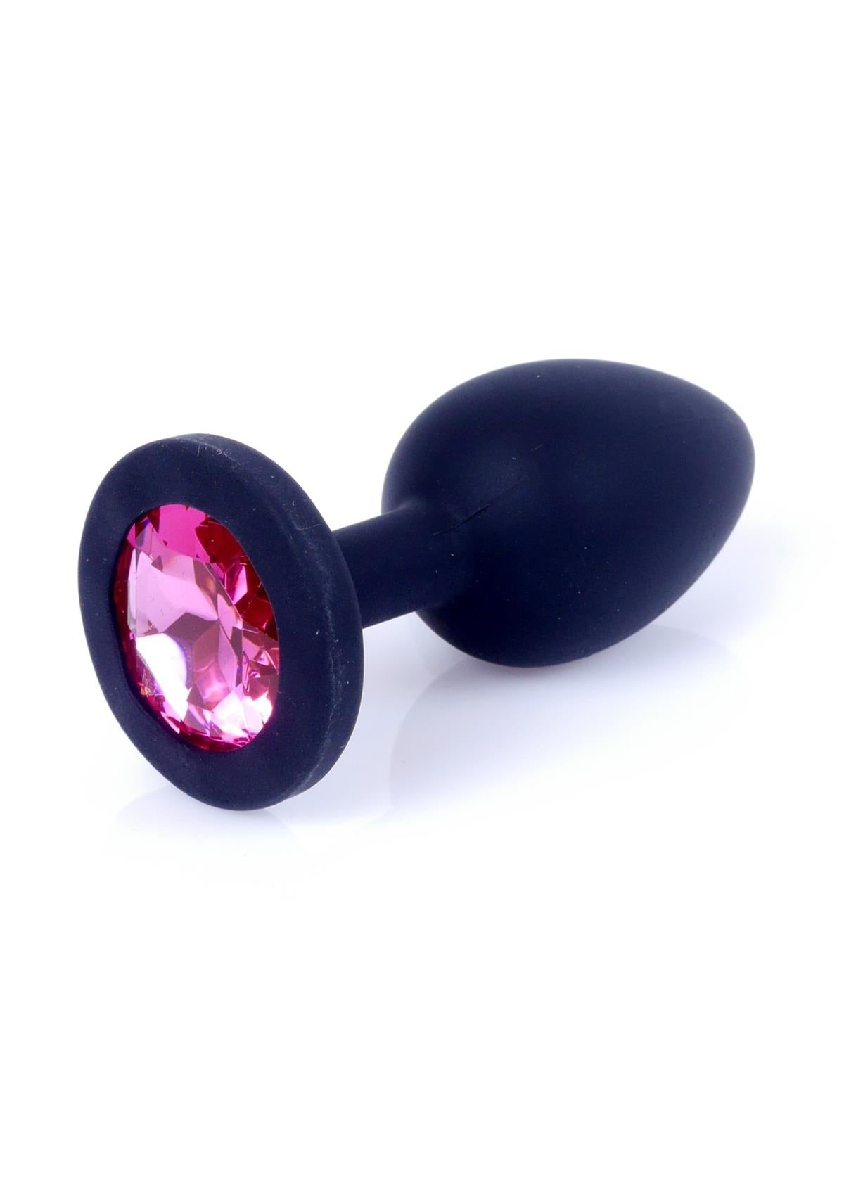 Bossoftoys Small Black Silicone Anal Plug Pink stone - length 7 cm - dia 2,7 cm - colour window box - 64-00083