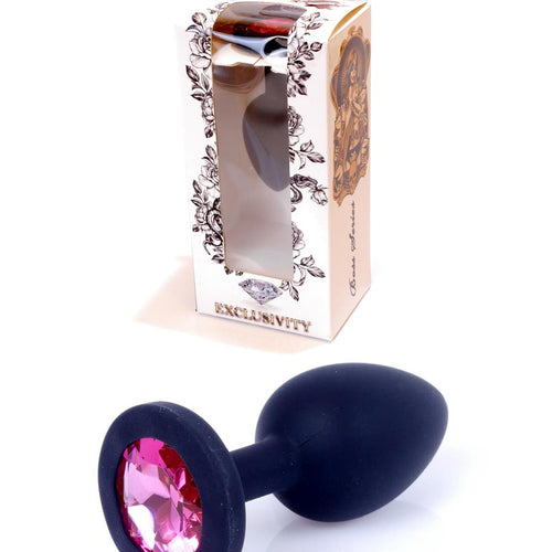 Boysoftoys - 64-00087 - Black Silicone Anal Plug - Medium size anal plug with Pink stone - length 8 cm - dia 3,5cm - colour window box