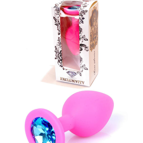 Boysoftoys - 64-00085 - Pink Silicone Anal Plug - Medium size anal plug with blue stone - length 8 cm - dia 3,5cm - colour window box