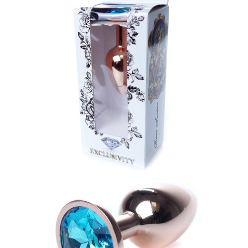 Boysoftoys - 64-00113 - Unique Colour - Rose Gold Anal Plug - Gold Plug with Blue stone - length 7 CM - Dia 2,7 CM - colour window box