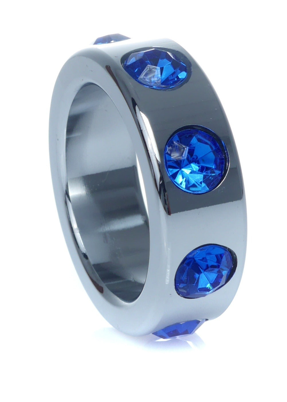 Bossoftoys - 64-00118 - Stainless steel - Metal Cockring - with Blue Diamond stones - Small size - inner dia 3,5 CM - outer dia 4,5 CM