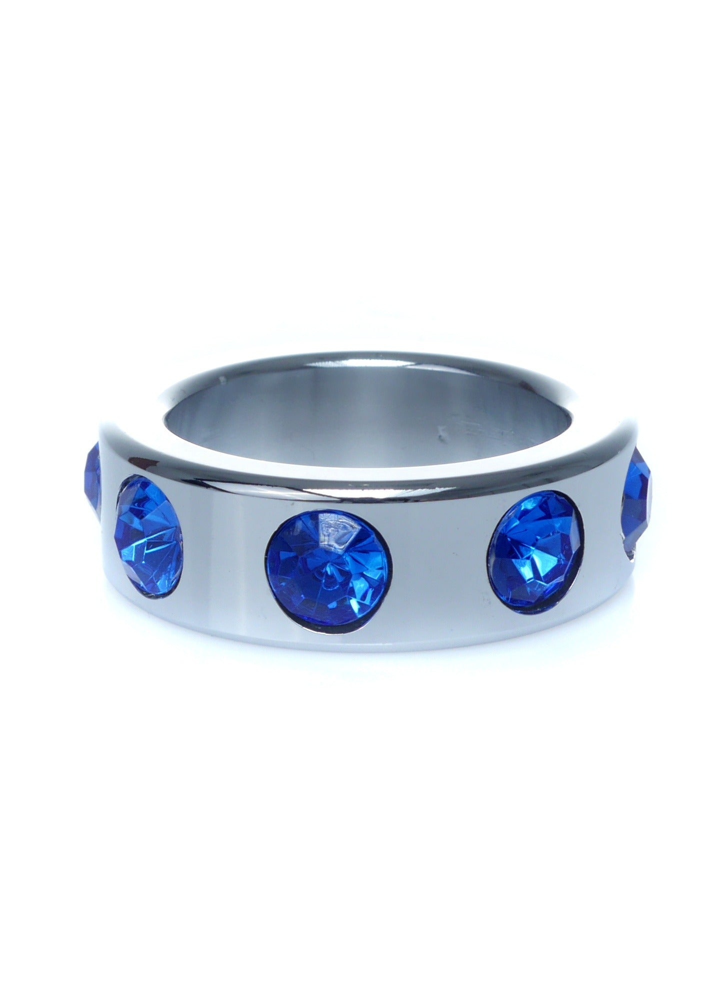Bossoftoys - 64-00118 - Stainless steel - Metal Cockring - with Blue Diamond stones - Small size - inner dia 3,5 CM - outer dia 4,5 CM