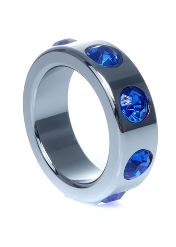 Bossoftoys - 64-00118 - Stainless steel - Metal Cockring - with Blue Diamond stones - Small size - inner dia 3,5 CM - outer dia 4,5 CM