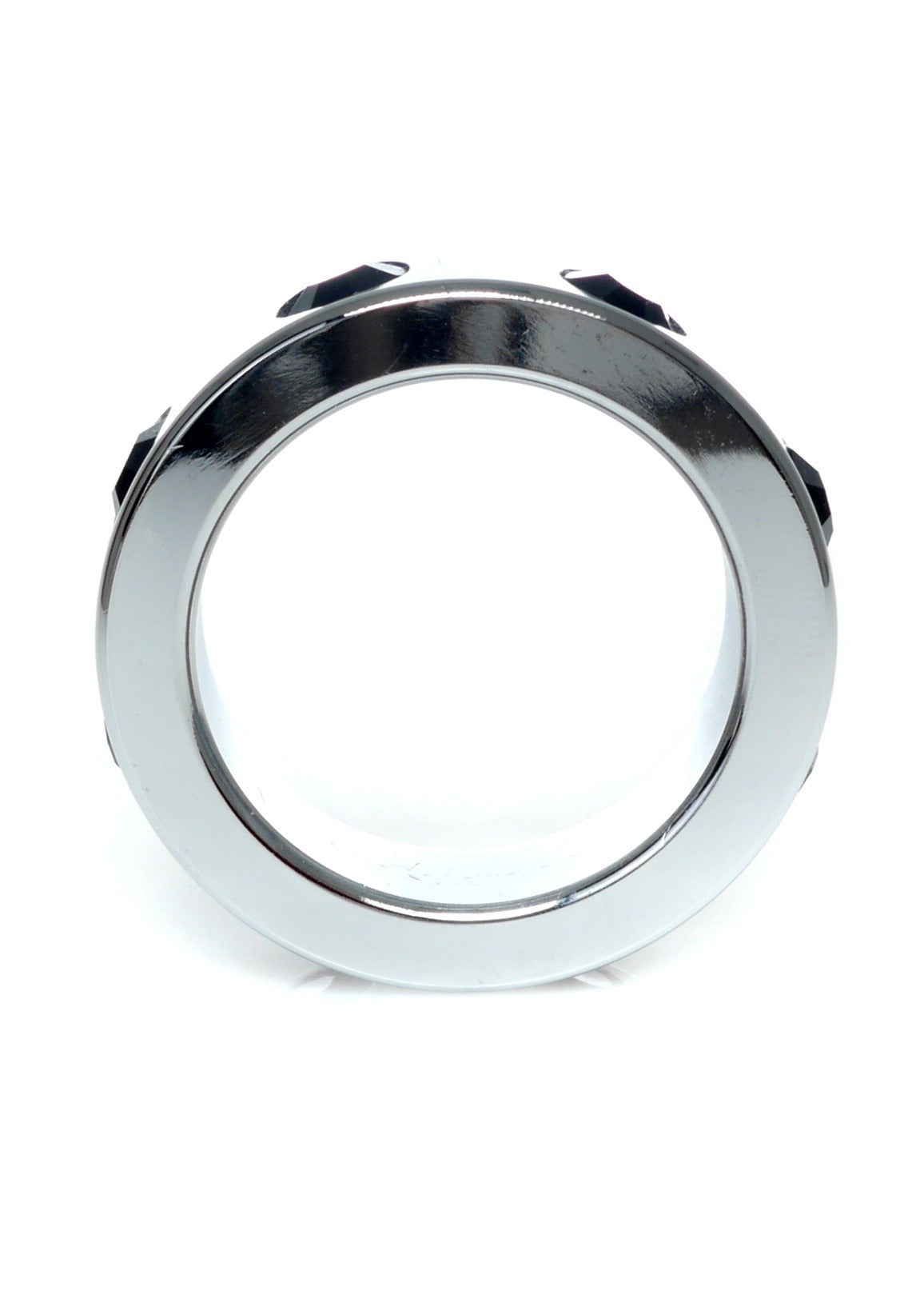 Bossoftoys - 64-00120 - Stainless steel - Metal Cockring - with Black Diamond stones - Medium size - inner dia 3,5 CM - outer dia 4,5 CM