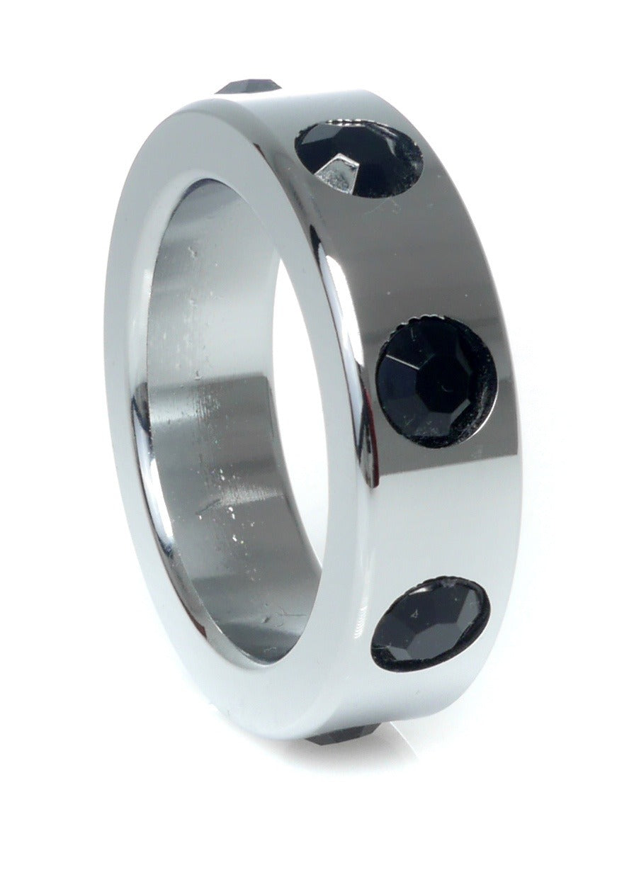 Bossoftoys - 64-00120 - Stainless steel - Metal Cockring - with Black Diamond stones - Medium size - inner dia 3,5 CM - outer dia 4,5 CM