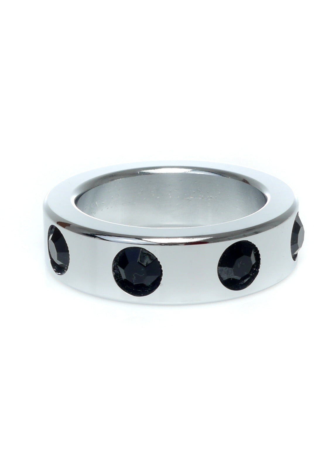 Bossoftoys - 64-00120 - Stainless steel - Metal Cockring - with Black Diamond stones - Medium size - inner dia 3,5 CM - outer dia 4,5 CM