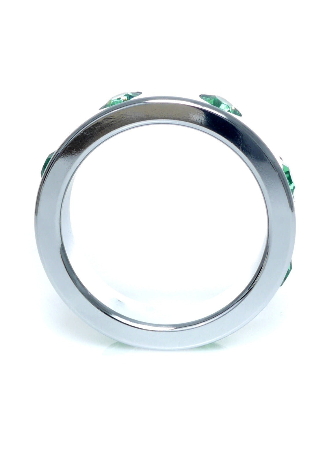 Bossoftoys - 64-00121 - Stainless steel - Metal Cockring - with Green Diamond stones - Large size - inner dia 4,5 CM - outer dia 5,5 CM