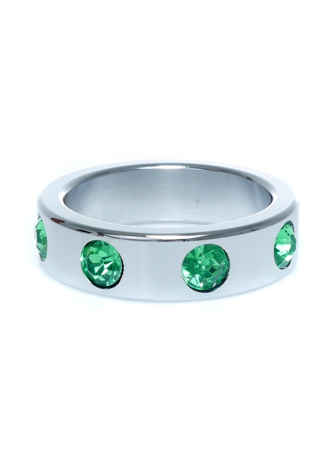 Bossoftoys - 64-00121 - Stainless steel - Metal Cockring - with Green Diamond stones - Large size - inner dia 4,5 CM - outer dia 5,5 CM