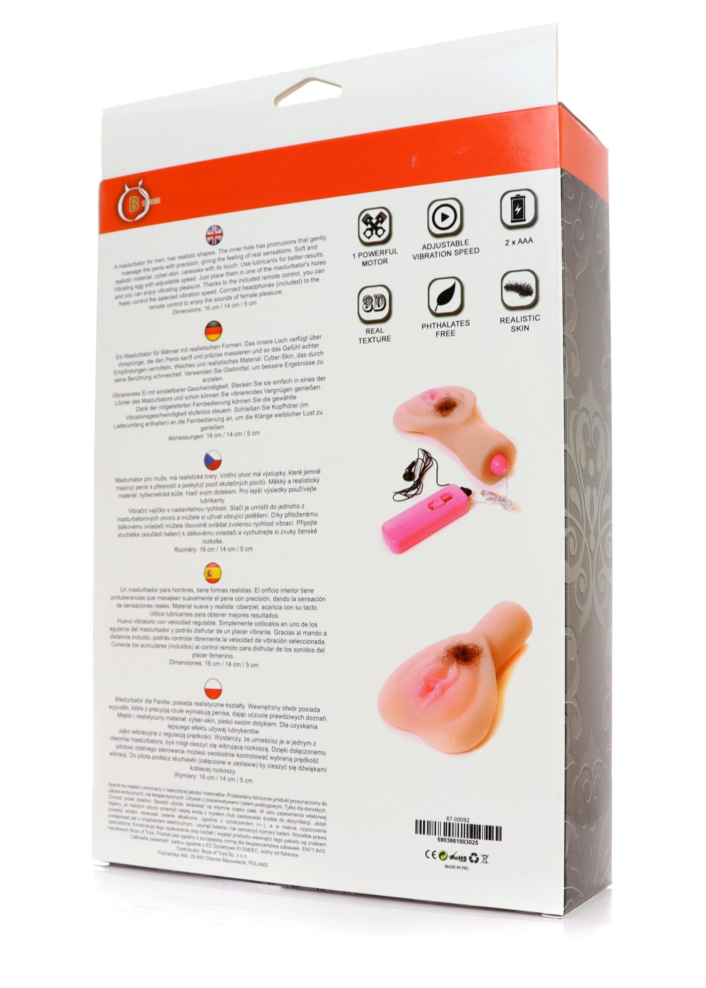 Boysoftoys - 67-00092 - Vibrating hairy Pussy Masturbator - Super climax - Pussy - Chinese Colour box - Dimensions 21 x 13 x 5 cm