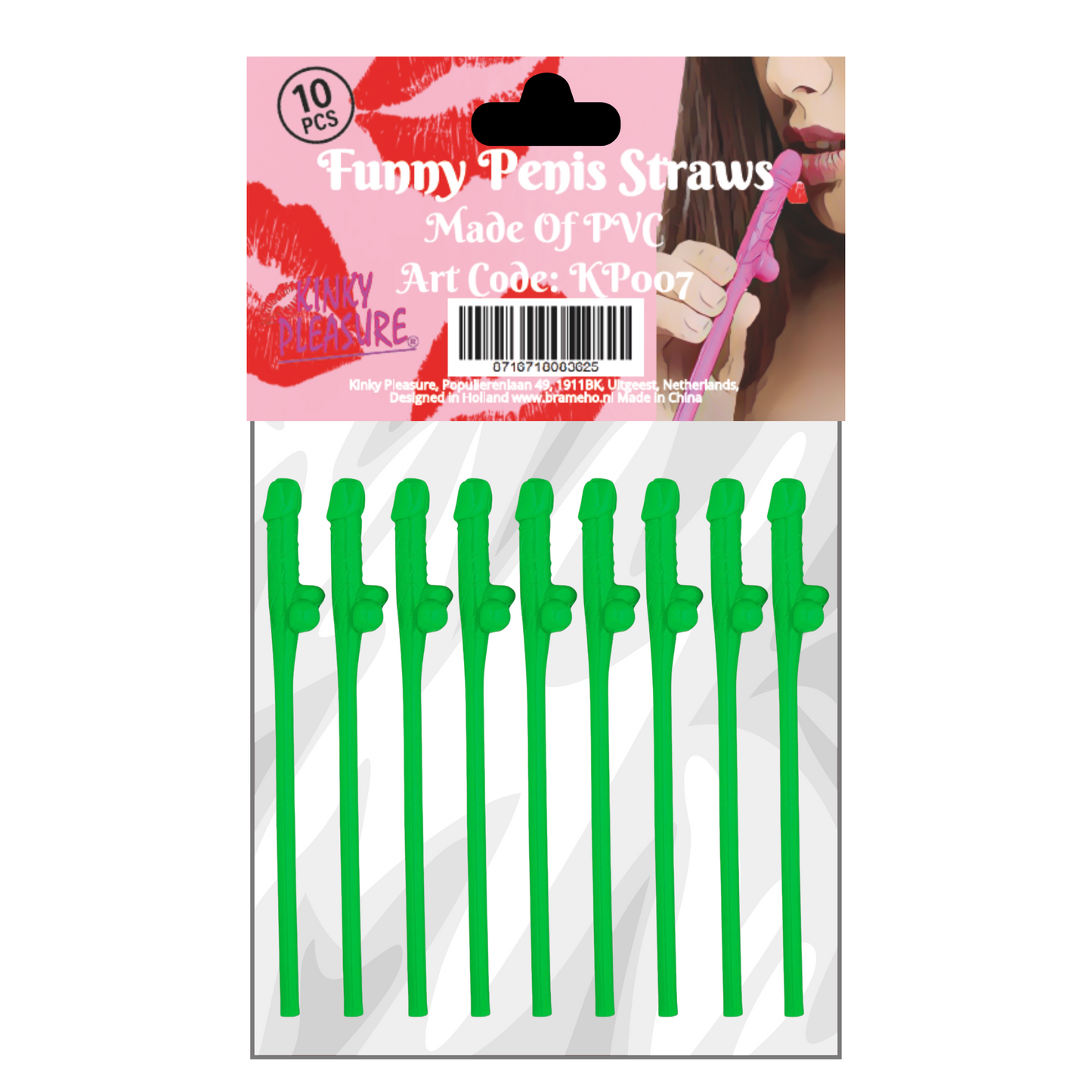 Kinky Pleasure - KP007 - Penis Straws - 10pcs - Green - New Package