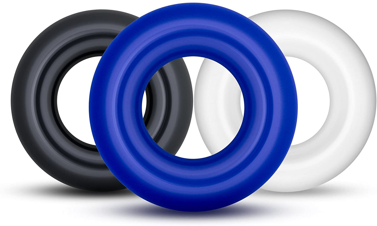 Power Escorts - BR272 - Donut Cockring 3 Pack - Super Stretchable - 3 colors blue /clear /black - attractive colourbox