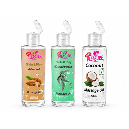 Kinky Pleasure - Massage Oil - 3 Models – 300ml – Eucalyptus, Almond, Coconut (100ml each)