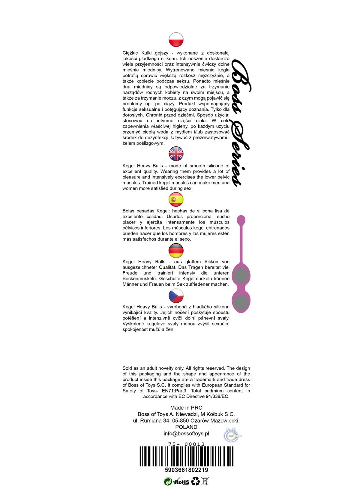 Bossoftoys - 75-00013 - Silicone Kegel Balls - length 16,5 cm - width 32mm - 200g - DarkPink - strong blister