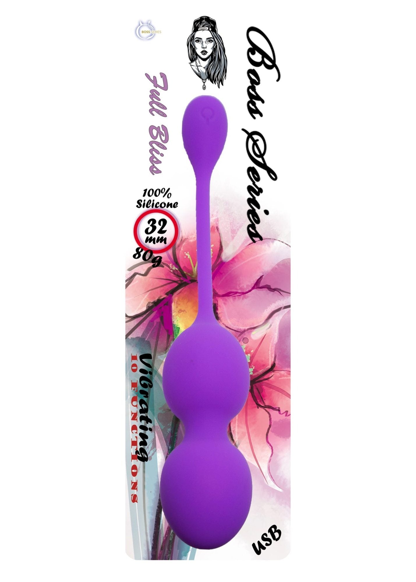 Bossoftoys - 75-00014 - Silicone Kegel Balls - length 16,5 cm - width  32mm  - 80g - 10 functions - Purple - strong blister