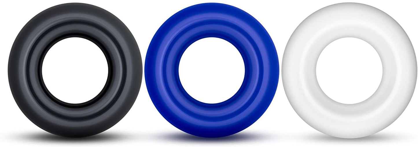 Power Escorts - BR272 - Donut Cockring 3 Pack - Super Stretchable - 3 colors blue /clear /black - attractive colourbox