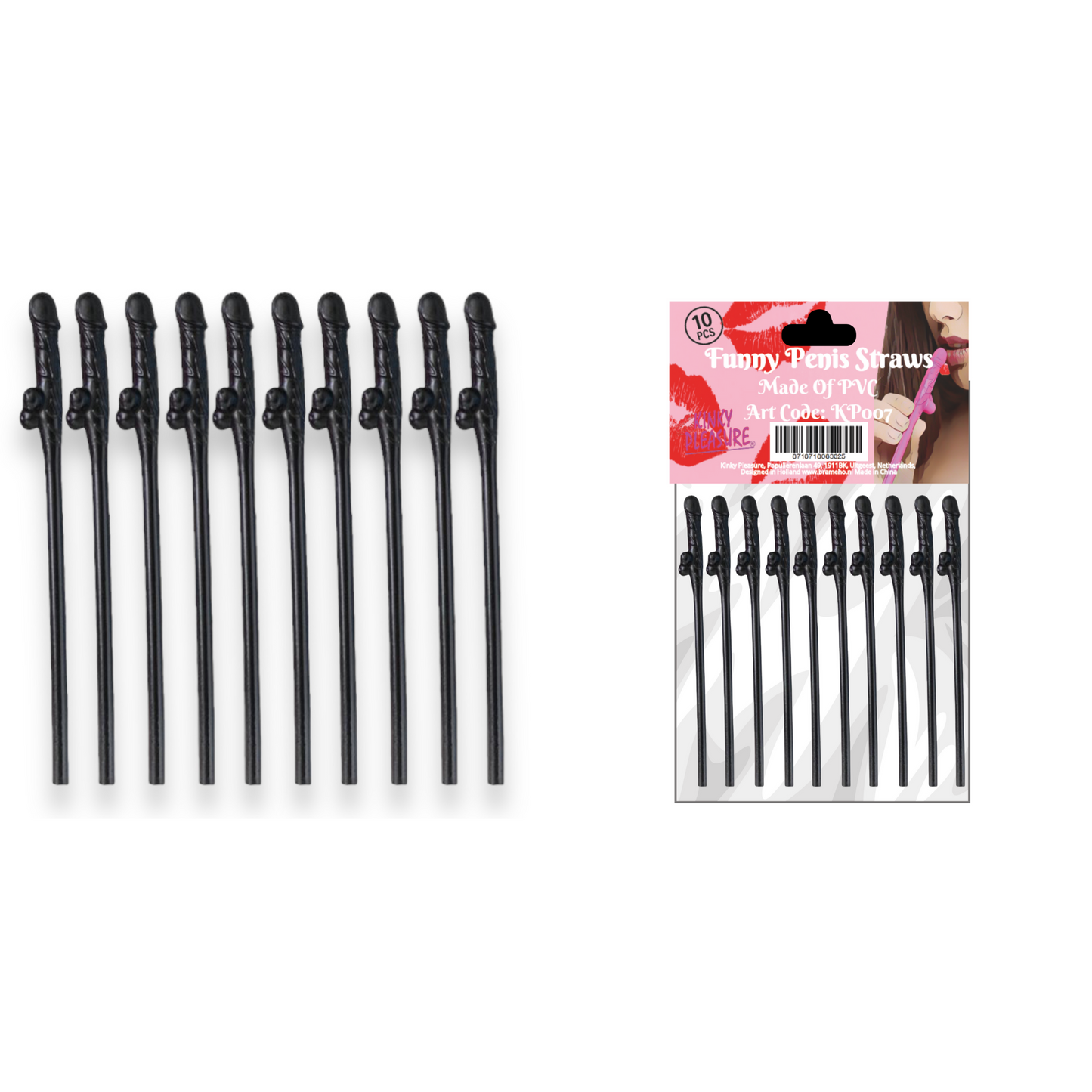 Kinky Pleasure - KP007 - Penis Straws - 10pcs - Black - New Package