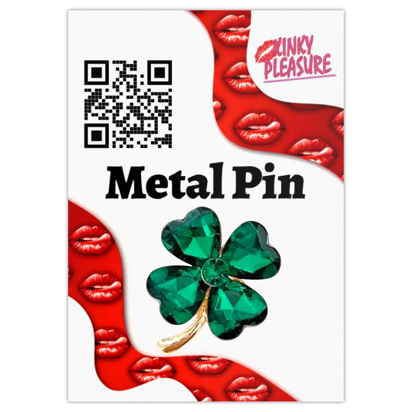 Kinky Pleasure - KPB070 - Badge / Pin - Shamrock Lucky Flower Green Large