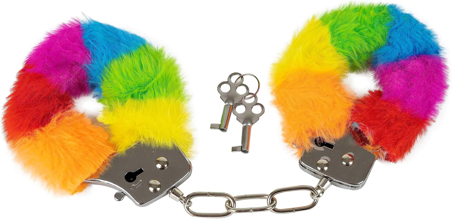 Power Escorts - BR206 Black - Furry Hand cuffs Rainbow - Colour Box