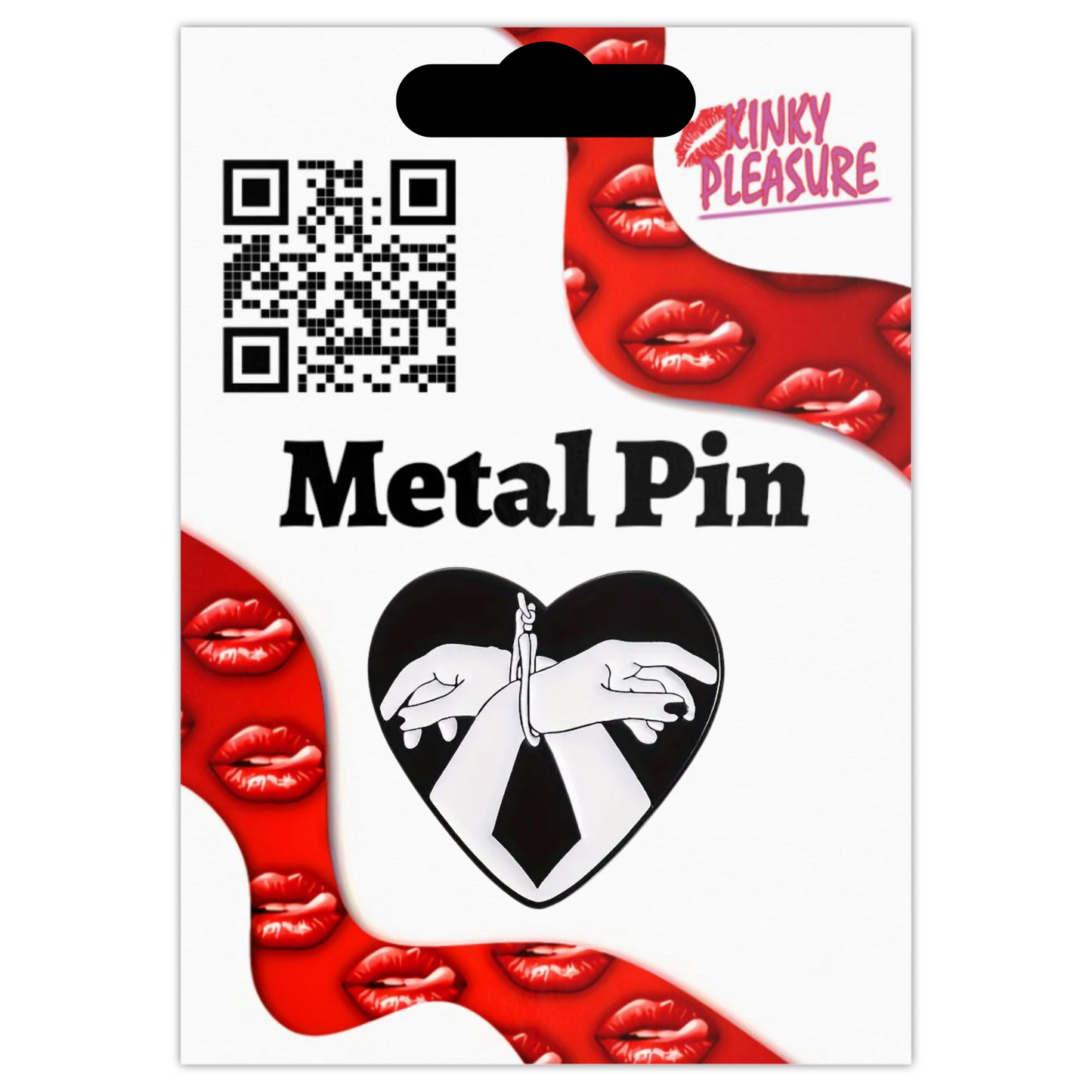 Kinky Pleasure – KPB082 –  Metal Pin -  Bound by Love - Black Heart with Bound Hands