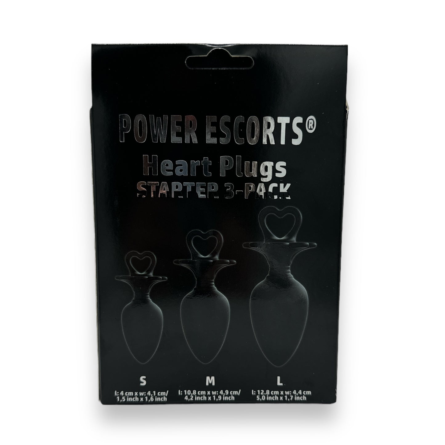 Power Escorts - BR317 - Heart Plug Anal Starter 3-Pack - S, M & L - Black - quality Silicone - Colour box