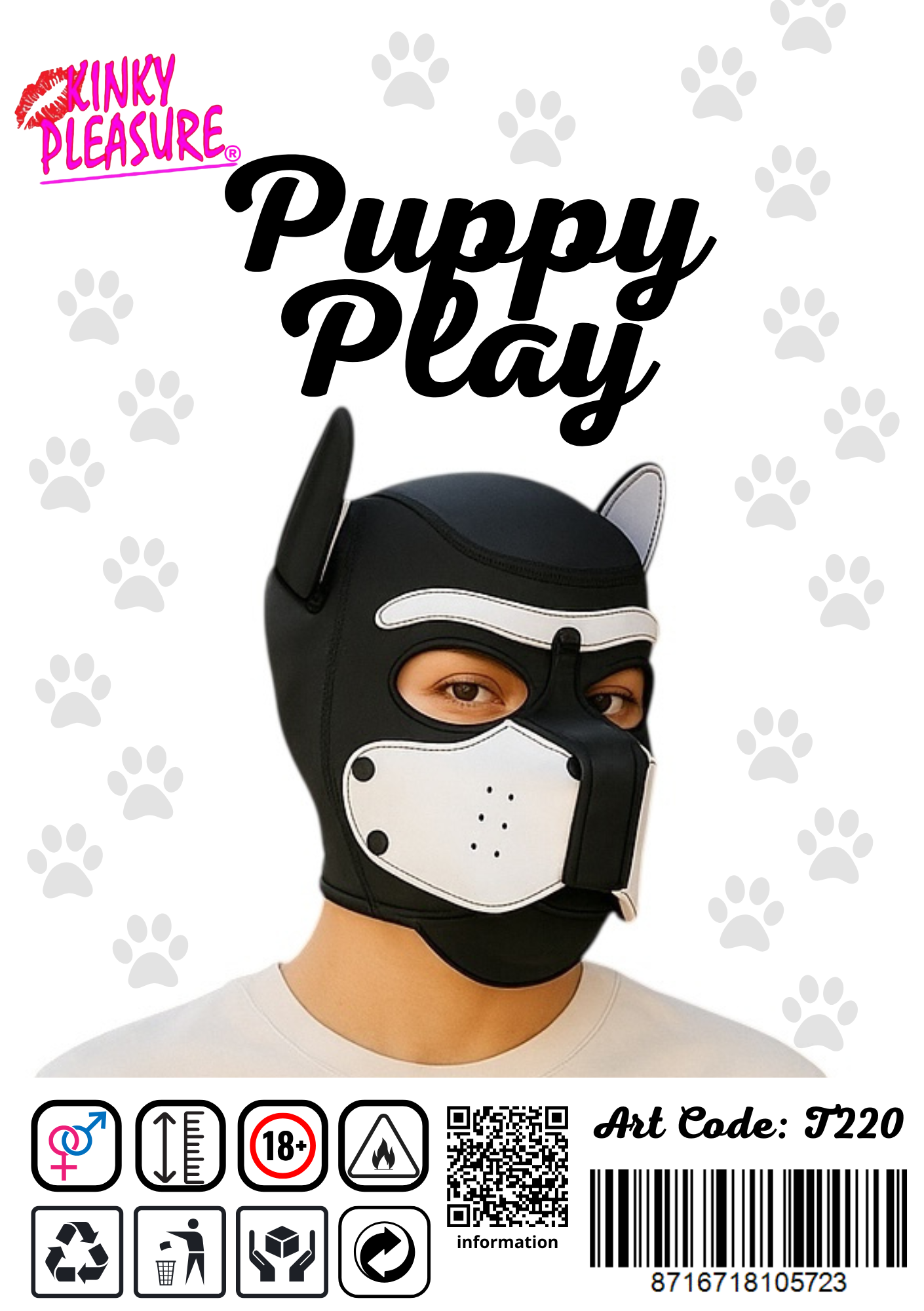 Kinky Pleasure - T220 - Puppy Play - Dog Mask - White