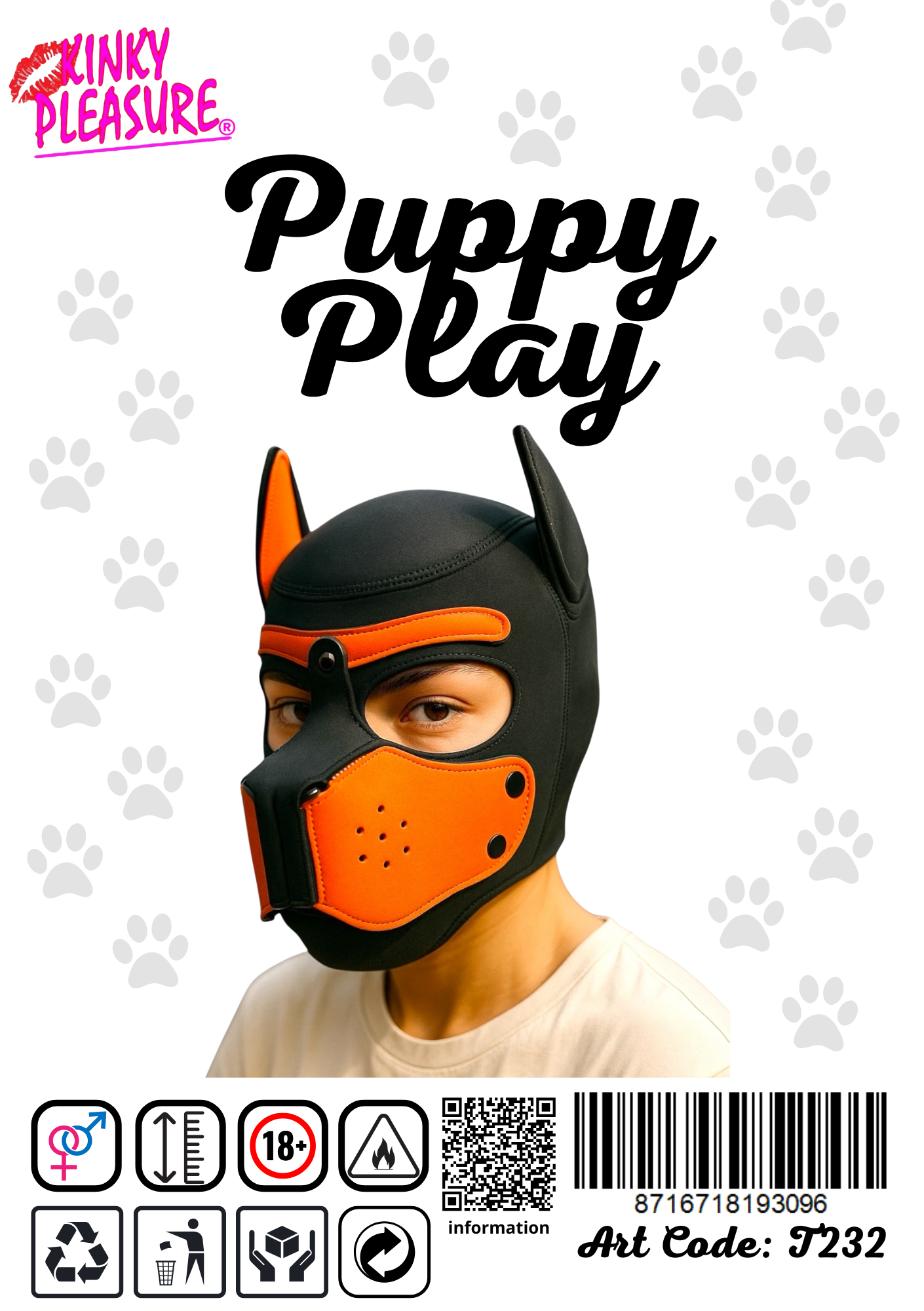 Kinky Pleasure - T232 - Puppy Play - Dog Mask - Orange