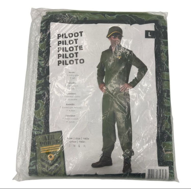 Sexy Army Pilot "Airpower" Jumpsuit – Military Green Overall with Matching Cap – Sizes M / L / XL