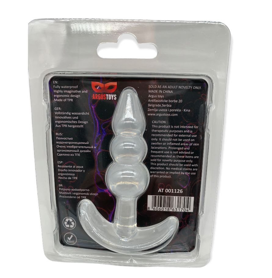 Argus T-Plug Beaded Plug Clear - 8,5 Cm Packed in Strong Blister - AT 001126