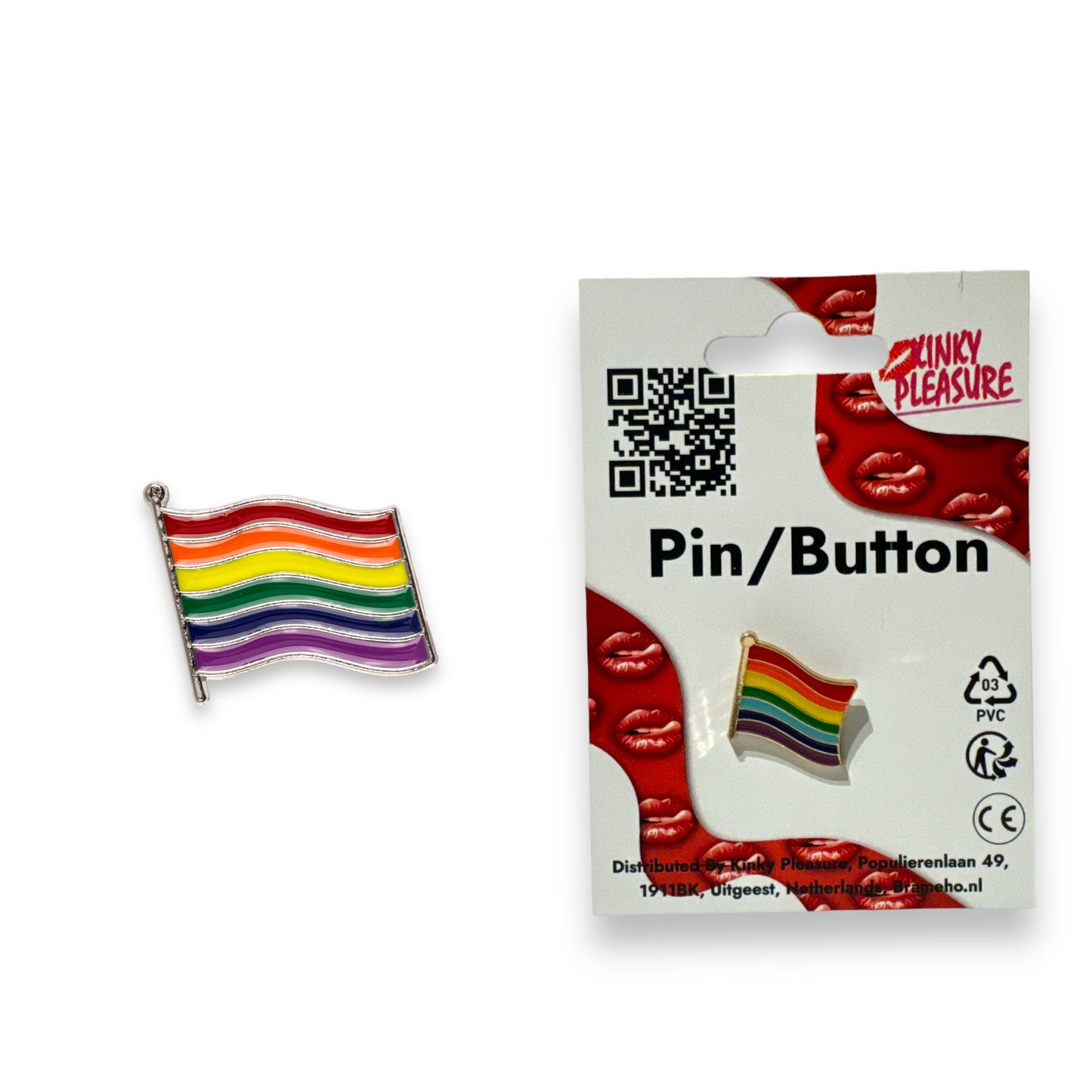 Kinky Pleasure - KPB041 - Badge / Pin - Heart - Flag - Model 01 - Silver