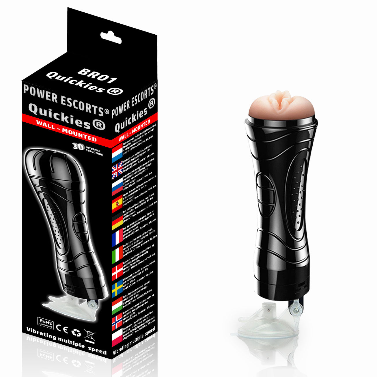 Power Escorts - BR01 - Quickies Wallmounted Masturbator - 7-Speed - 24 CM