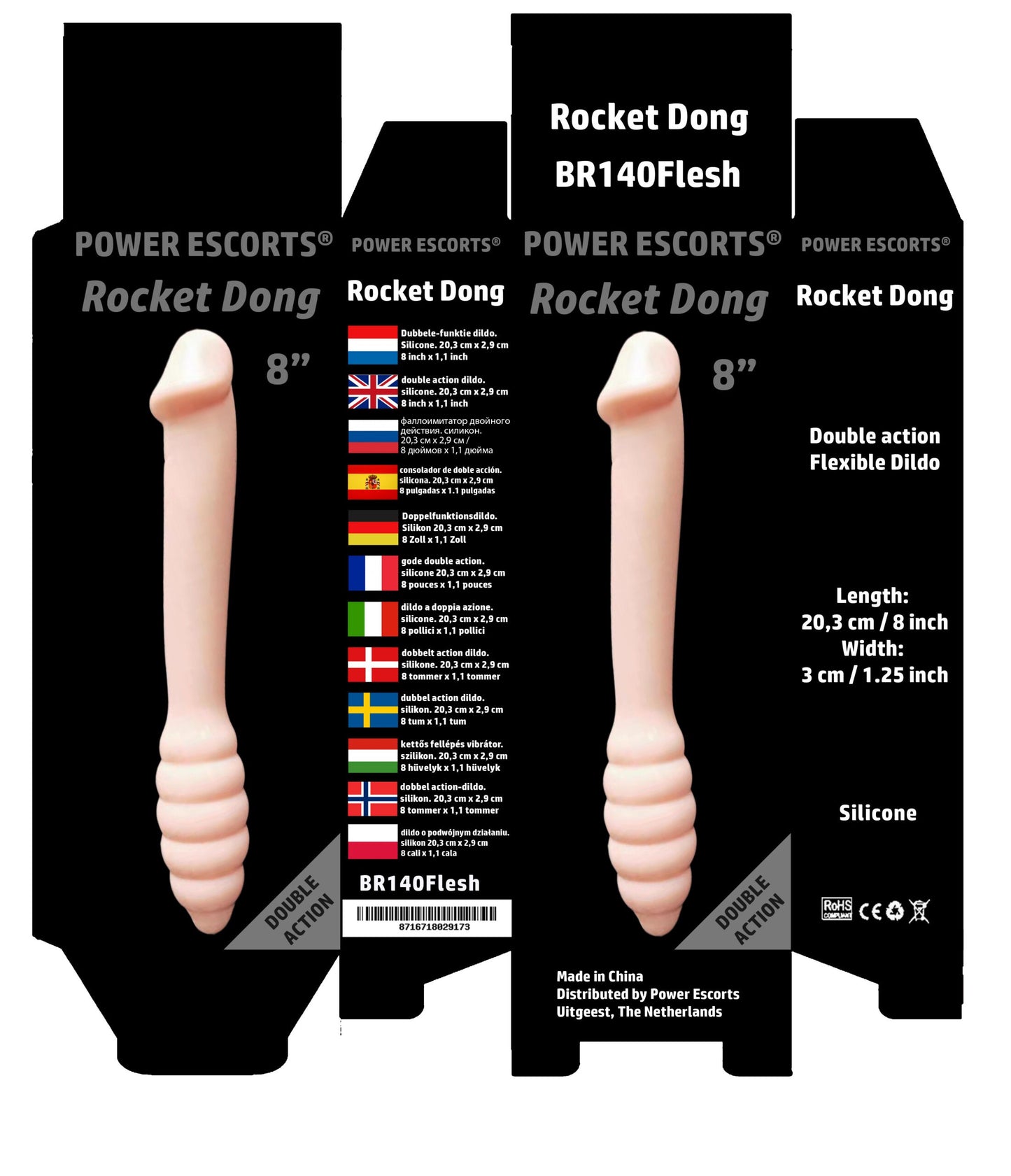 Power Escorts - BR140 Flesh - Rocket Dong - Double Dildo - Extreme Flexible - 20,4 × 3 CM -
