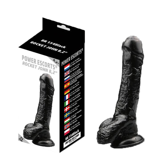 Power Escorts - BR154 Black - Rocket John 8,2'' Realistic Dildo - 8,2 Inch / 21 CM