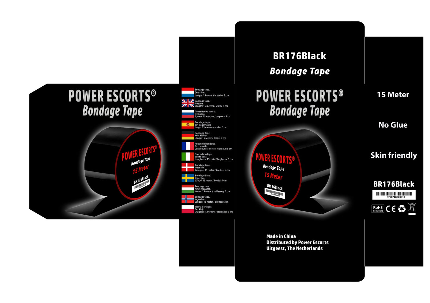 Power Escorts - BR176 Black Bondage Tape - Kinky Fetish - 15 Meter