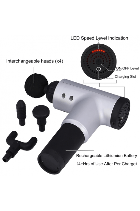 Power Escorts - BR182 - Fascial Massage Gun - Massage gun - Rechargeable - 3 exchangeable parts - must for all sports woman or man - extra Intim Attachment  - ideal for sporters