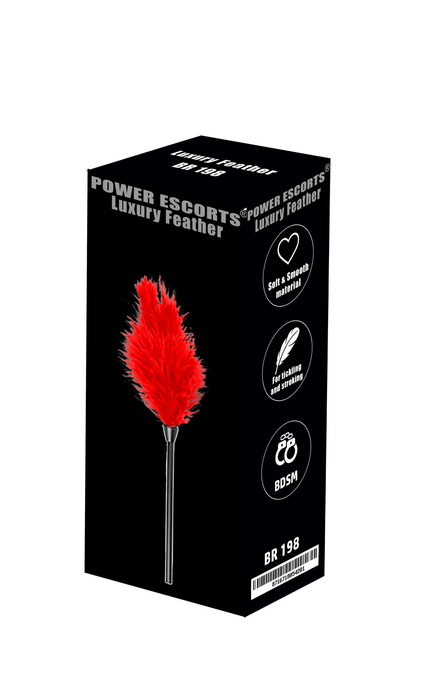 Power Escorts - BR198 Red - Luxury Feather Tickler - BDSM - Colour Box