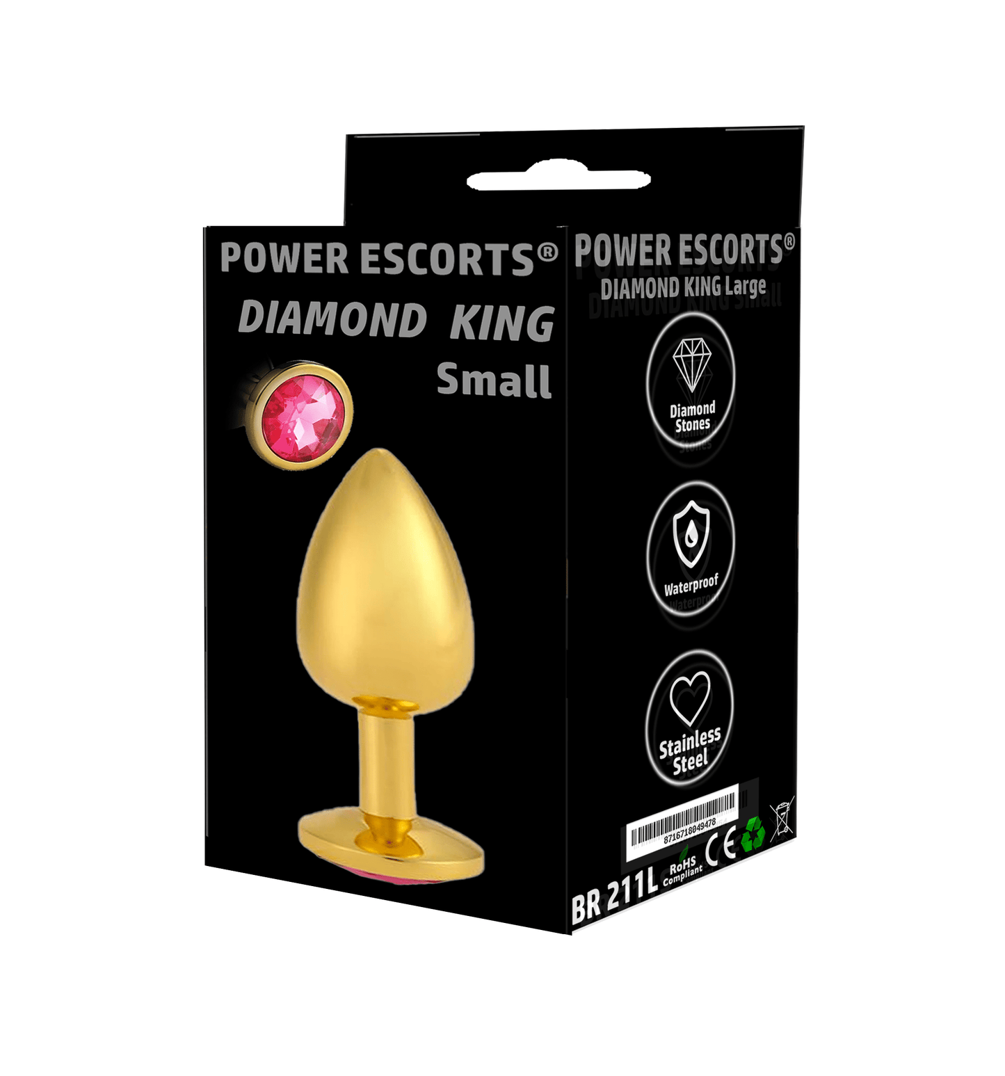 Power Escorts - BR211 Spink- Diamond King Gold Small Anal Plug Pink Stone - Diameter 2.7 cm - Length 7 cm