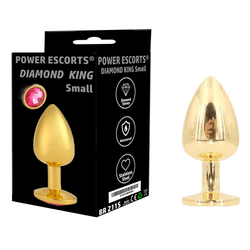 Power Escorts - BR211 Spink- Diamond King Gold Small Anal Plug Pink Stone - Diameter 2.7 cm - Length 7 cm
