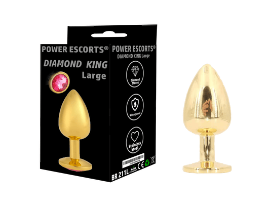 Power Escorts - BR211 Lpink - Diamond King Gold Large Plug Pink Stone - Diameter 4 cm - Length 9.5 cm