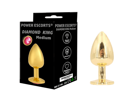 Power Escorts - BR211 Mpink - Diamond King Gold Anal Plug Medium Pink Stone - Diameter 3.5 cm - Length 8.5 cm