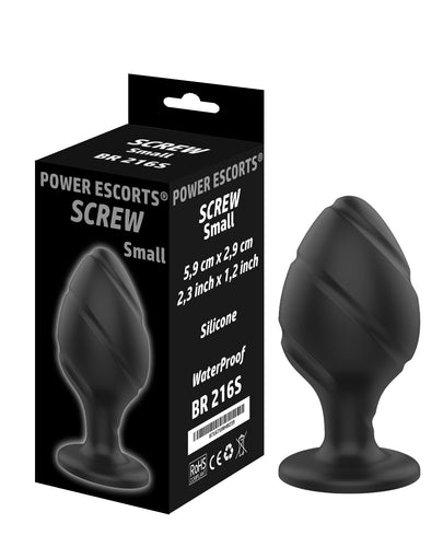 Power Escorts - BR216 S - Screw Plug Small Anal Plug - 5,9 CM x 2,9CM / 2,3 Inch x 1,2 Inch - Butt plug - Black - quality Silicone - No cheap tpe material - Colour box
