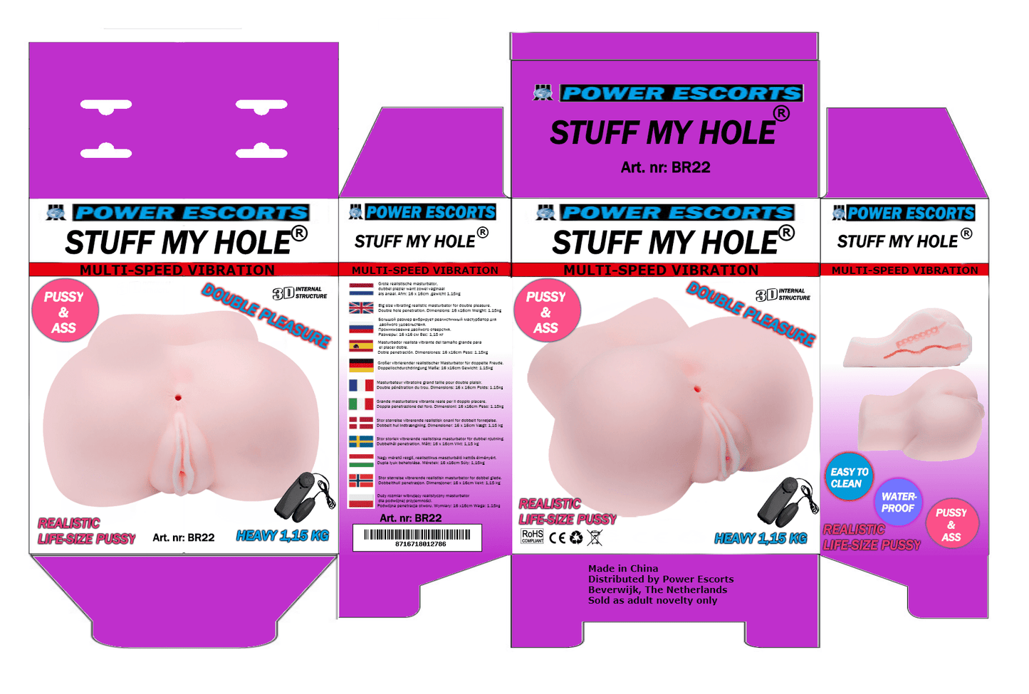 Power Escorts - BR22 - Stuff My Hole - Vibrating Pussy & Ass Masturbator - 1,4 KG - Flesh
