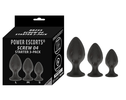 Power Escorts - BR255 - Screw 04 Silicone Anal Plug 3-Pack
