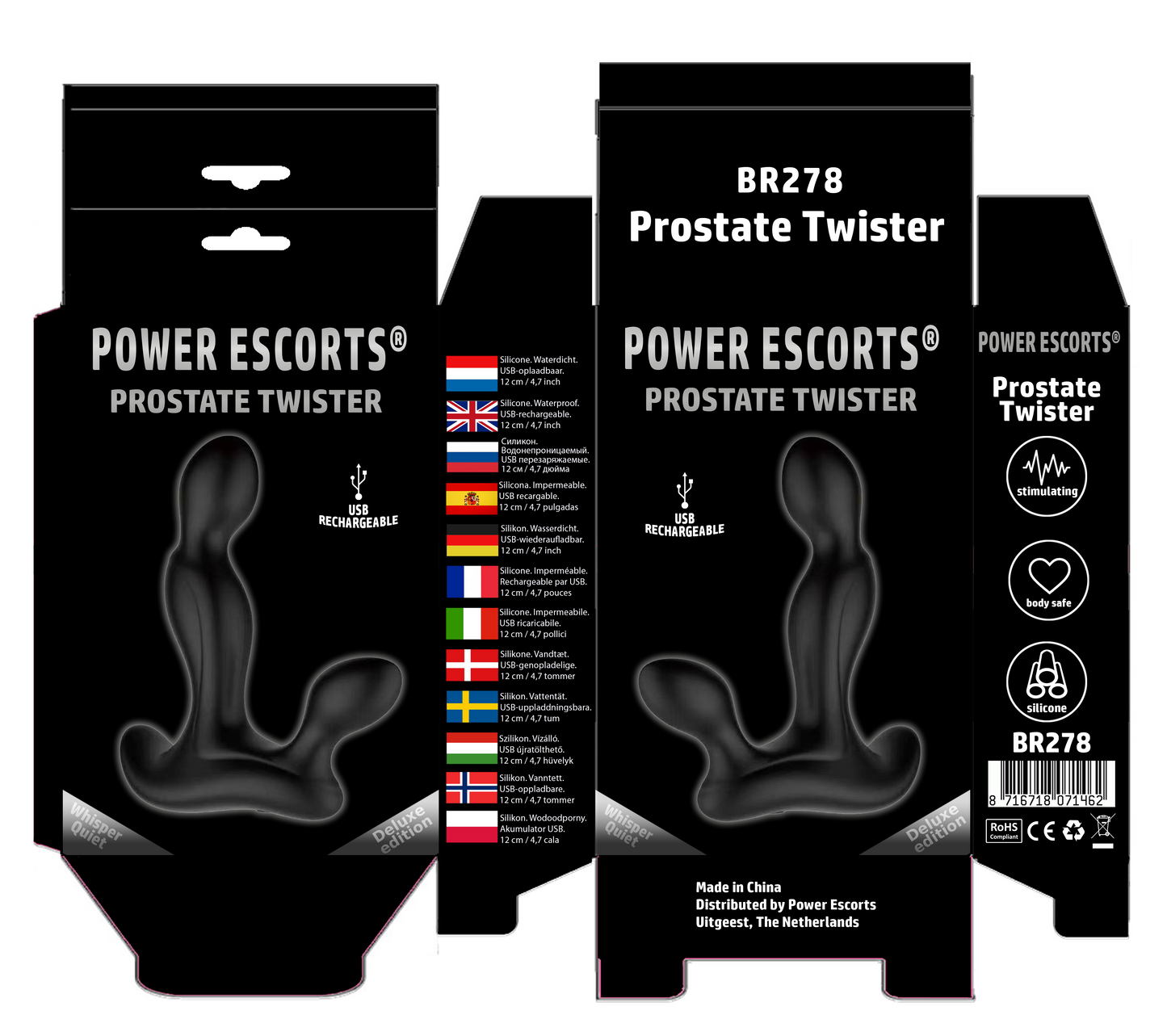 Power Escorts - BR278 - Prostate Twister Rechargeable Prostate Stimulator - Black