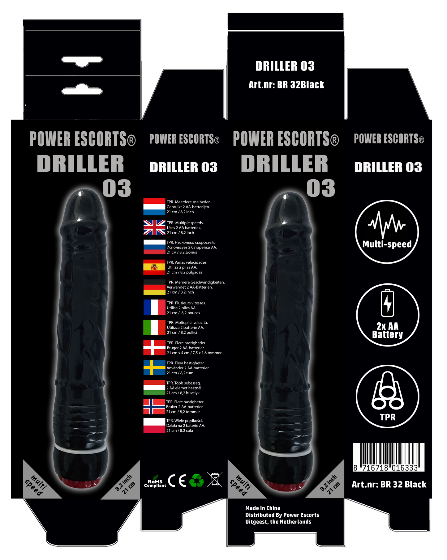 Power Escorts - BR32 - Driller 03 Realistic Vibrator 2 colours