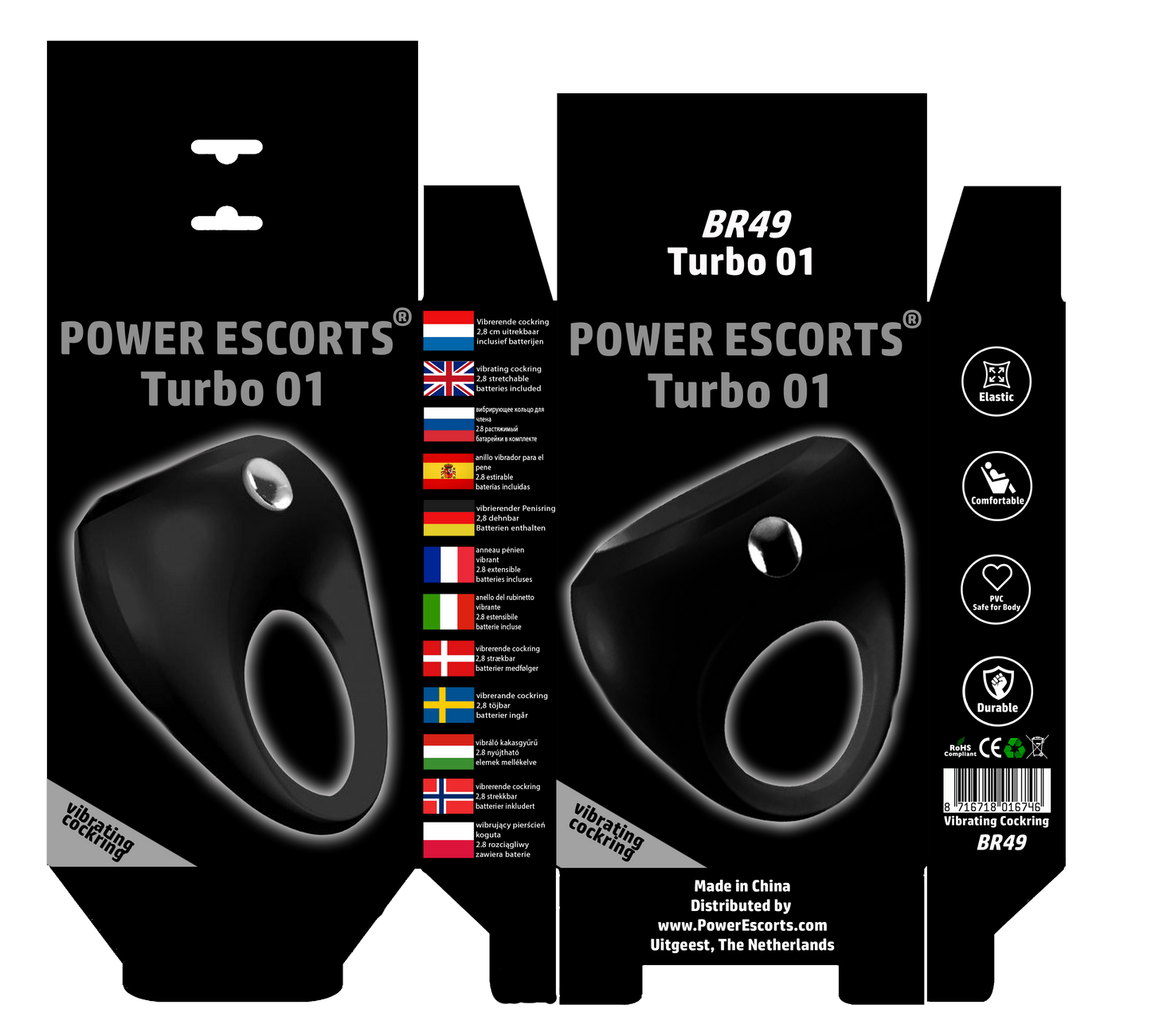Power Escorts - BR49 - Turbo 01 Vibrating Cockring - Silicone - Black